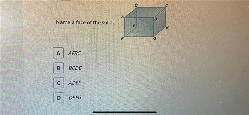 [Pic] Name a face of the solid.-example-1