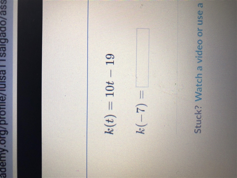 Evaluate functions K(t) = 10t -19 K(-7) =-example-1