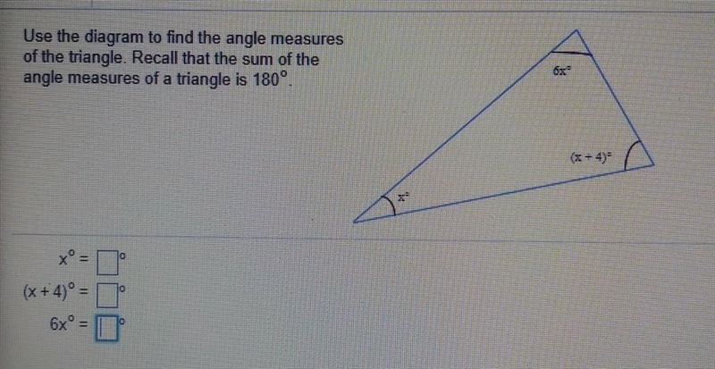 Use the diagram to find the angle measures of the triangle. Recall that the sum of-example-1