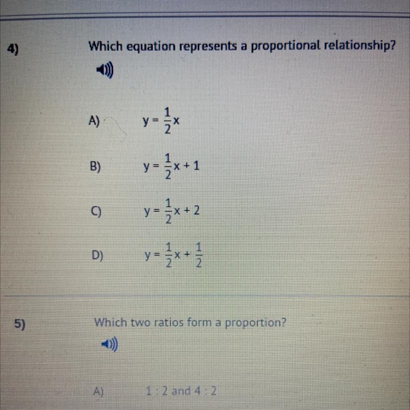 Which equation represents a proportional relationship?-example-1