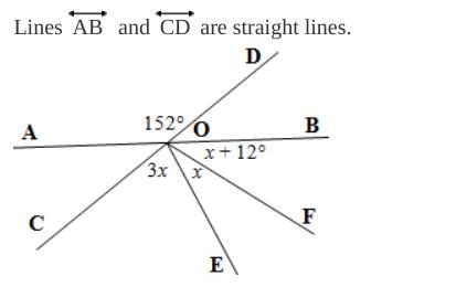 Find x. Give reasons to justify your solution. b Lines AB and CD are straight lines-example-1