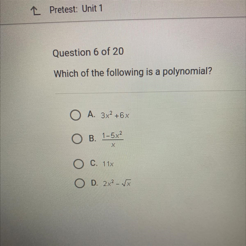 NEED HELP ASAP Which of the following is a polynomial?-example-1