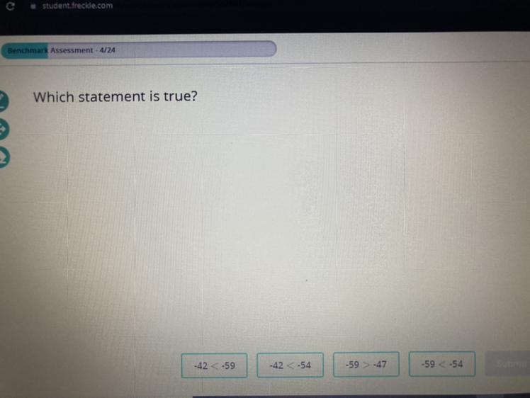 Which statement is true? -42<-59 -42<-54 -59 > -47 -59-54 Submit-example-1