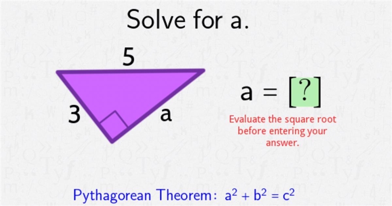 Solve for a. Pythagorean Theorem: a^2+b^2=c^2-example-1