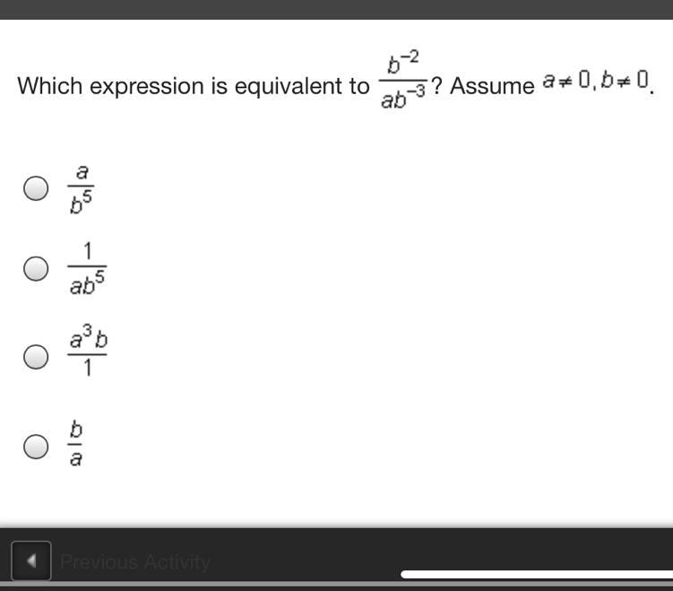 Need answer quickly! Which expression is equivalent to StartFraction b Superscript-example-1