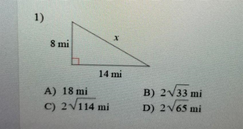 Find the missing side of the triangle. Leave your answer in simplest radical form-example-1