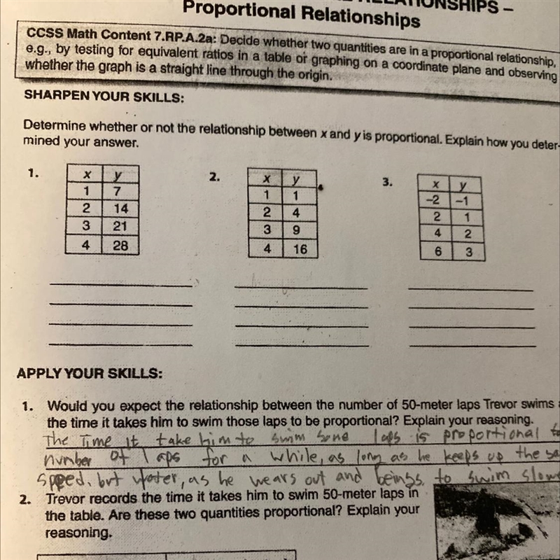 Determine whether or not the relationship between x and y is proportional. Explain-example-1