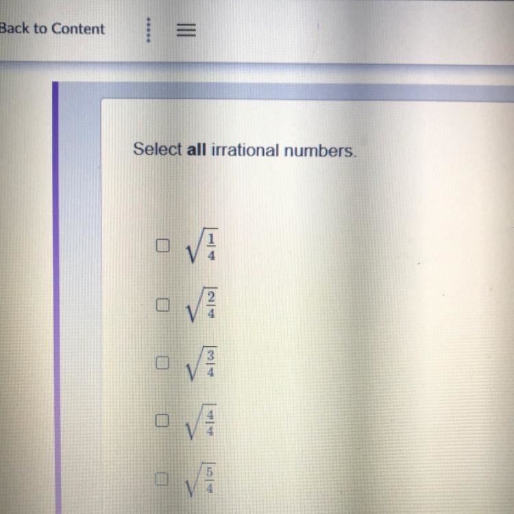 Select all irrational numbers.-example-1