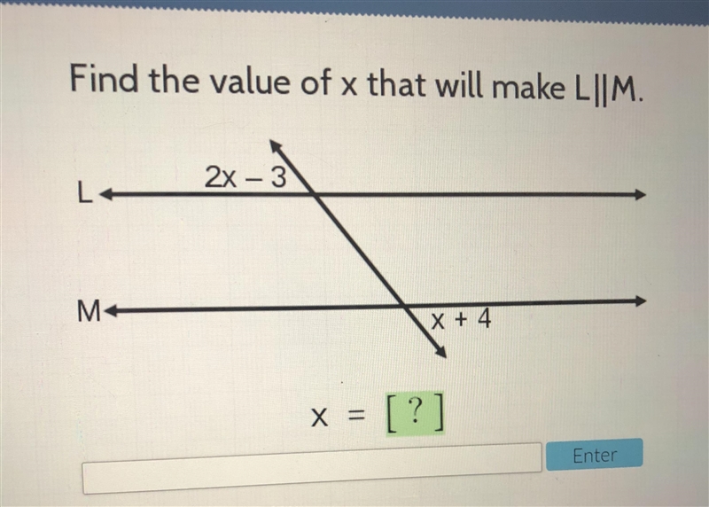 Find the x value to make L||M-example-1