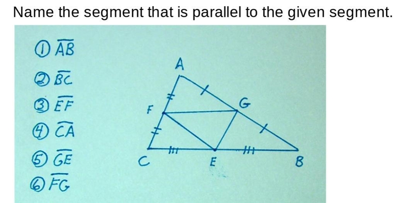 Name all the segments that is parallel to the given segment.-example-1