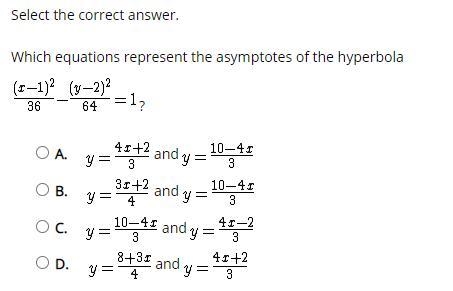 Which equations represent the asymptotes of the hyperbola?-example-1