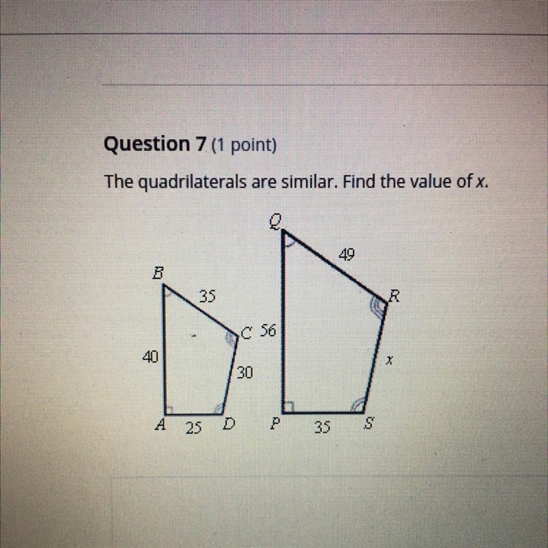 The quadrilateral are SIMILAR. FIND THE VALUE OF X.-example-1