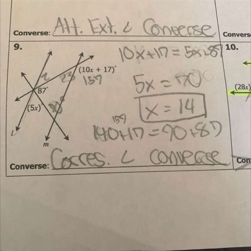 Please check #9 and tell me if I’m right Q: Find (x) so the (L) is parallel to (m-example-1