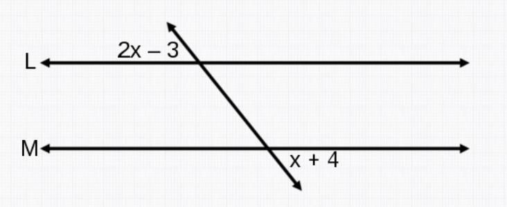 Find the value of x that will make L || M-example-1