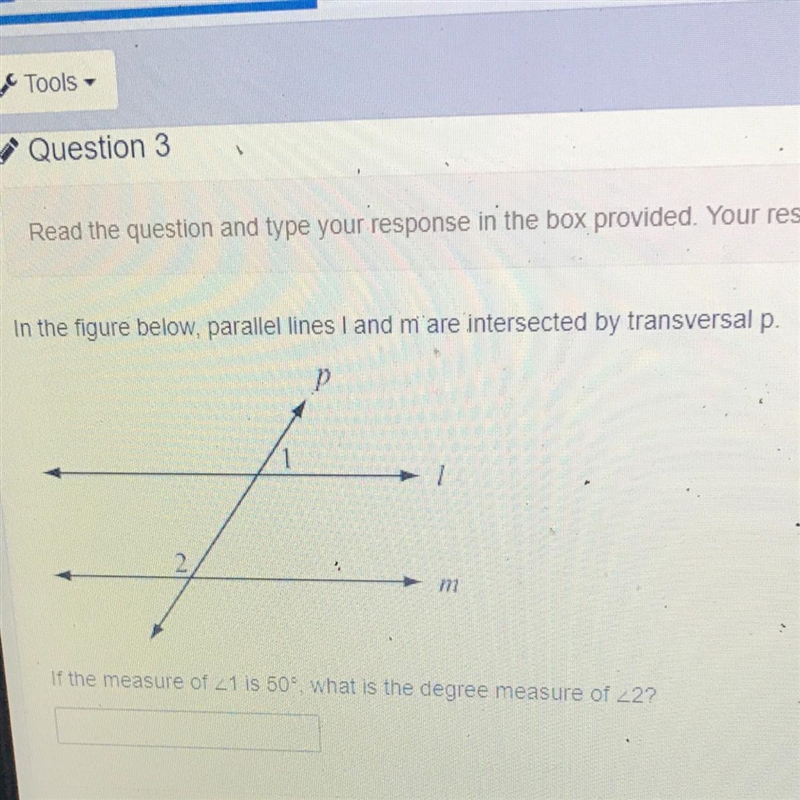 If the measure of 1 is 50 degrees what is the measure of 2 ?-example-1