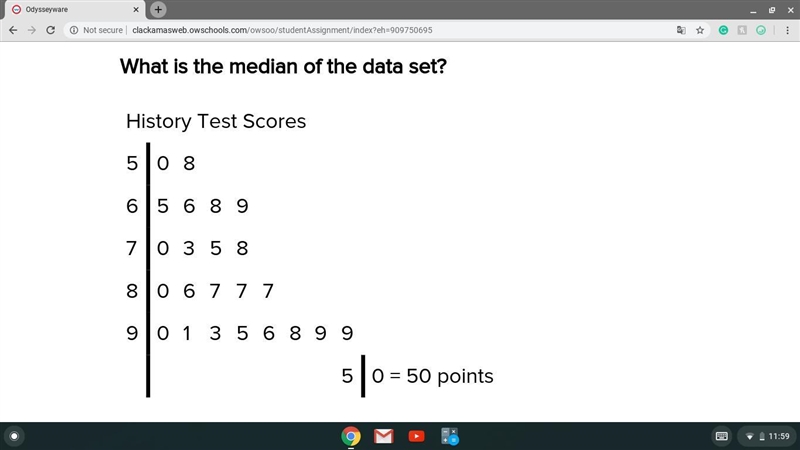 What is the median of the data set? A. 87 B. 49 C. 86.5 D. 86-example-1