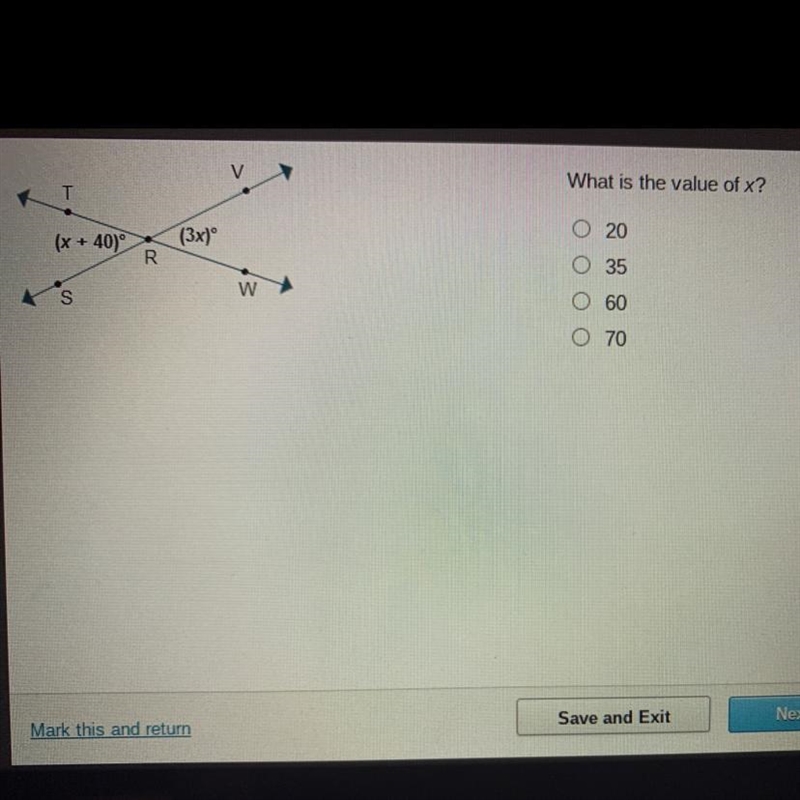 What is the value of x? 20 35 60 70-example-1