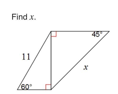 Can someone teach me on how to do these type of problems Answers A. 22√2 B. 11 √6/2 C-example-1