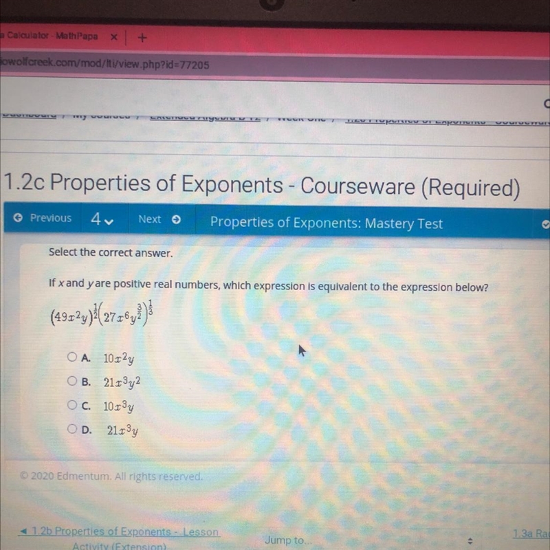 If x and yare positive real numbers, which expression is equivalent to the expression-example-1