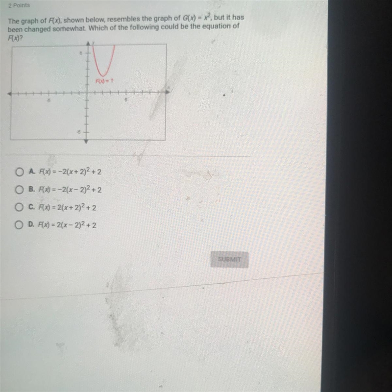 The graph of Fx), shown below, resembles the graph of G(x) = x, but it has been changed-example-1