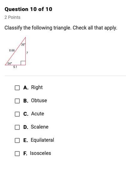 Classify the following triangle. Check ALL that apply.-example-1