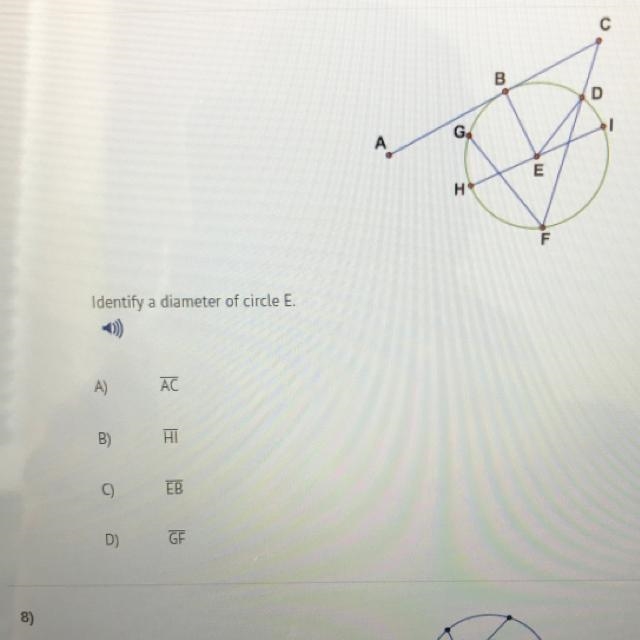 Identify a diameter of circle E.-example-1