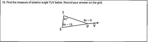 Find the measure of exterior angle TUV below . please show step by step insturctions-example-1