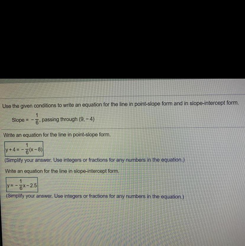 What’s the point slope form of an equation the has a slope of: (-1/6) Passes through-example-1