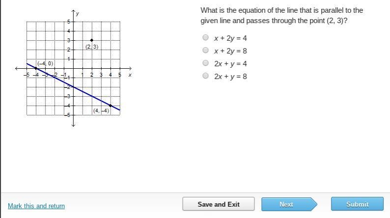 what is the equation of the line that is parallel to the given line and passes through-example-1