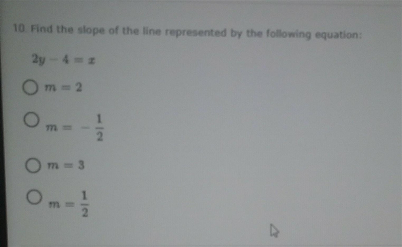 2y-4=x. find the slope of the line ​-example-1