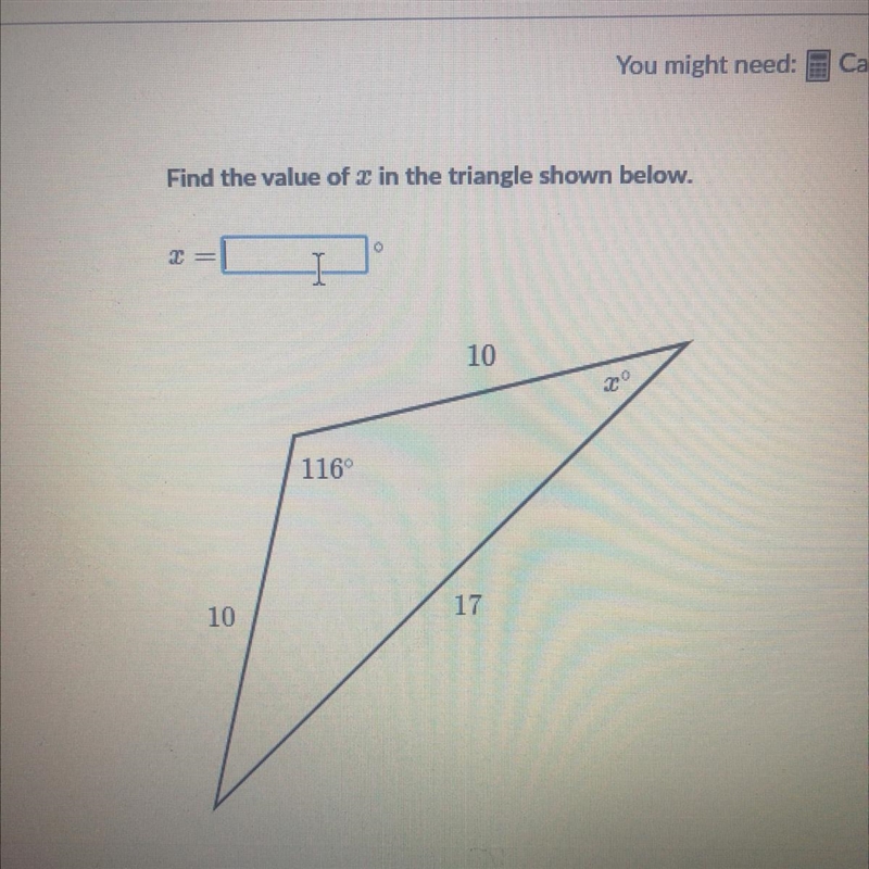 Find value of x in triangle-example-1