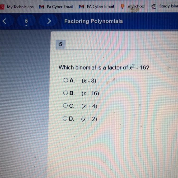 Which binomial is a factor of x^2-16-example-1