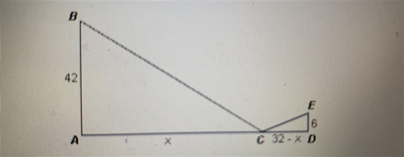 In the diagram below, triangle abc ~ triangle dec . What is the value of x? A. 28 b-example-1