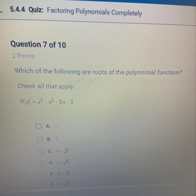 Which of the following are the roots of the polynomial functions?-example-1