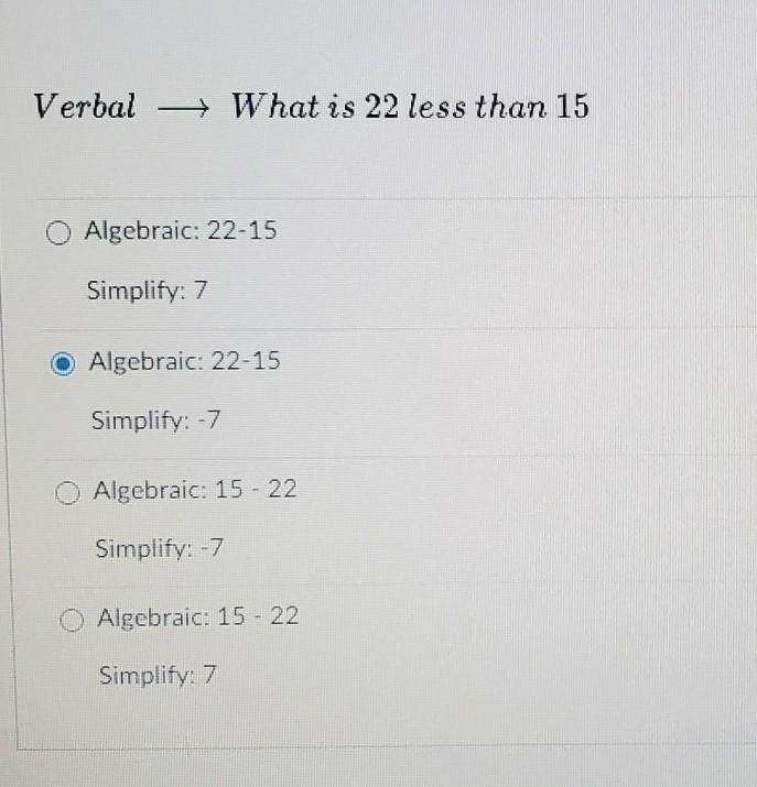 What is 22 less than 15​-example-1