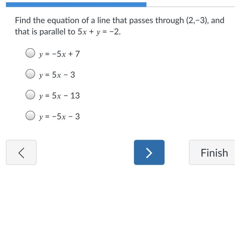 Find the equation of a line that passes through (2,−3), and that is parallel to 5 + = −2.-example-1