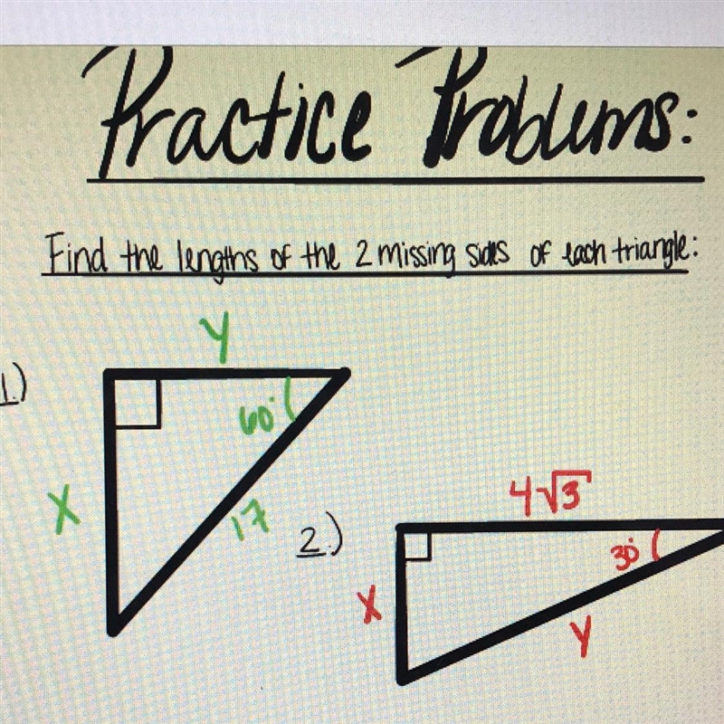 Find the lengths of the 2 Missing sides of each triangle-example-1