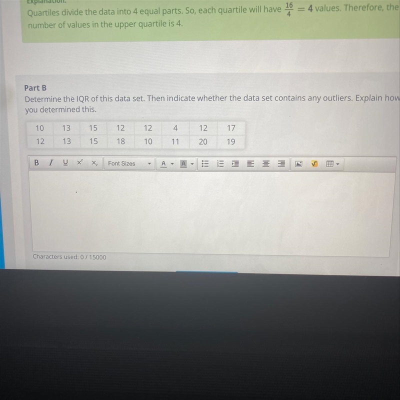 Determine the IQR of this data then indicate whether the data set contains any outliers-example-1