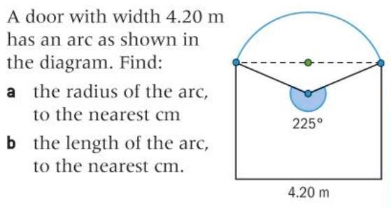 A door with width 4.20m has an arc as shown in the diagram. Find: a) the radius of-example-1