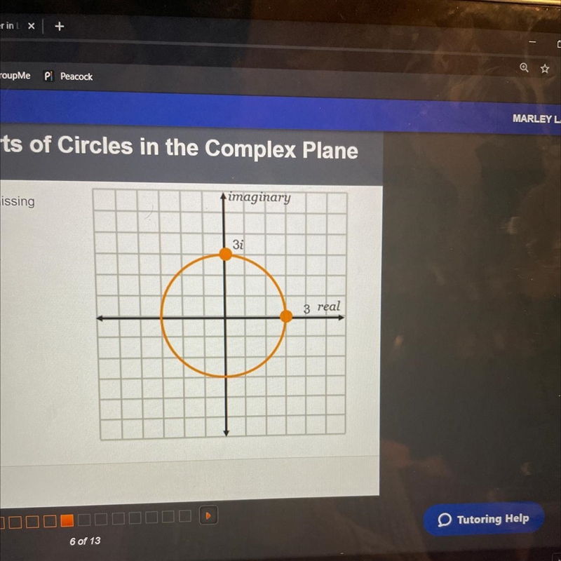 Use the graph on the right to fill in the missing values below. The circle has a center-example-1