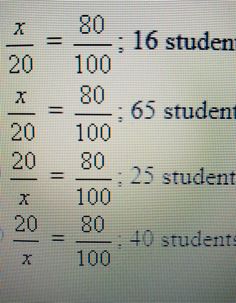 According to the scores on the last math test, 80%, or 20. of the students in the-example-1