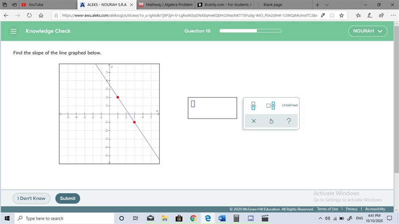 Find the slope of the line graphed below.-example-1