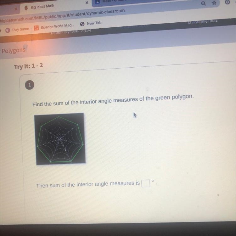 Find the sum of the interior angle measures of the green polygon, Then sum of the-example-1