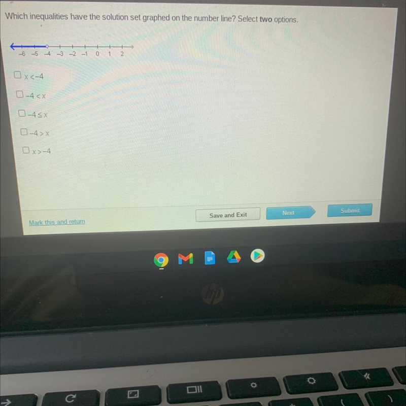 HELP PLEASE :( Which inequalities have the solution set graphed on the number line-example-1