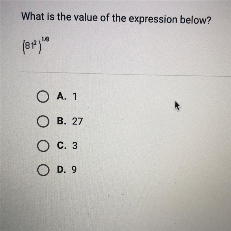 What is the value of the expression below (81^2)^1/8-example-1