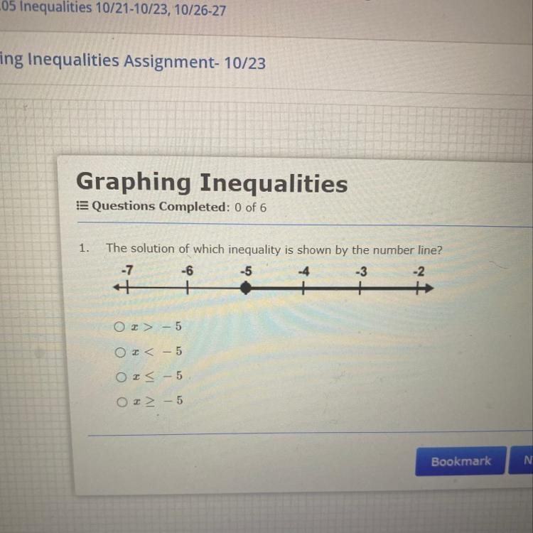 The solution of which inequality is shown by the number line? -7 -6 -5 -4 -3 -2-example-1