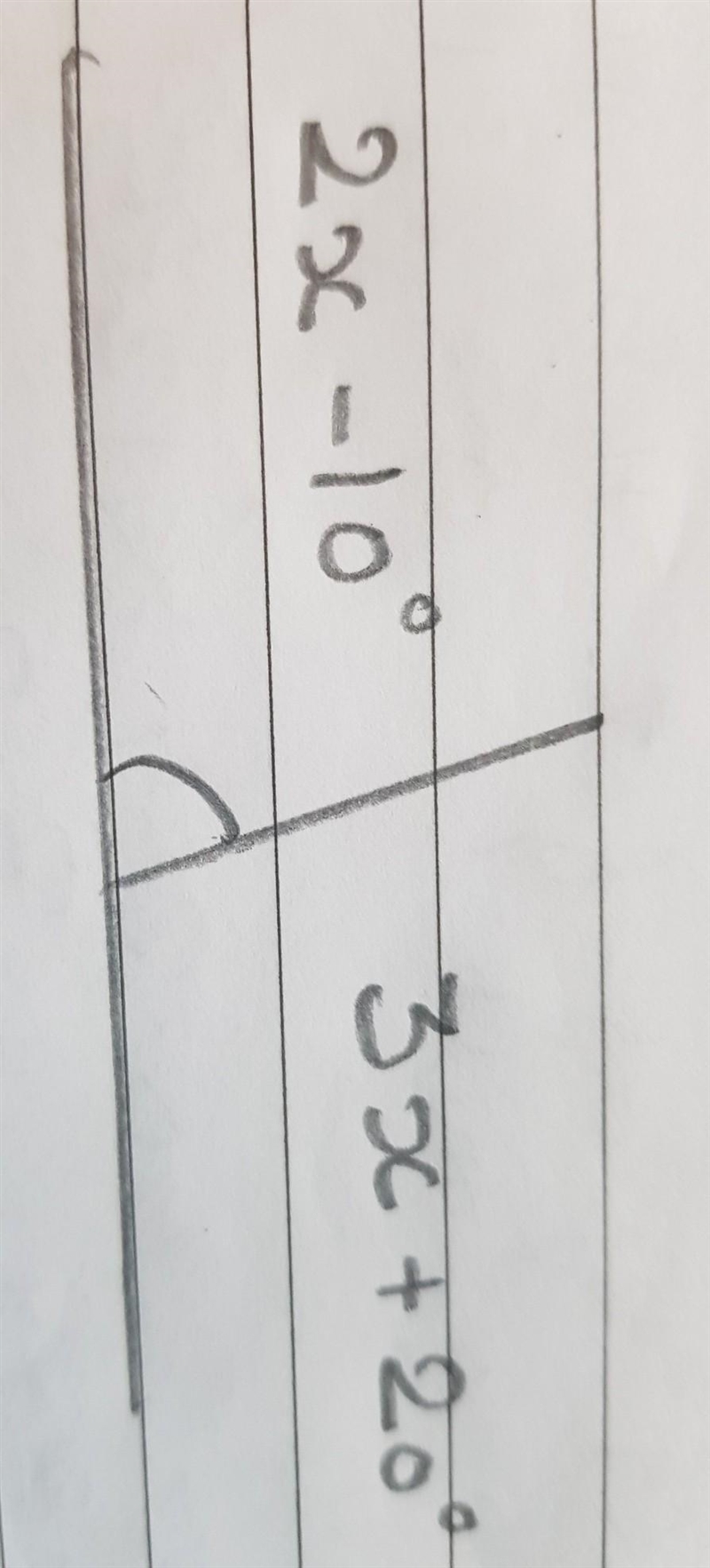 Find the value x ? (2x -10degree) (3x +20degree)​-example-1