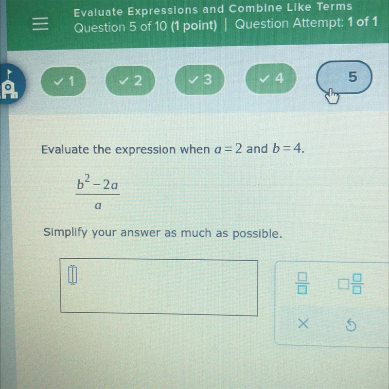 Evaluate the expression when a = 2 and b=4. 6²-2a Simplify your answer as much as-example-1