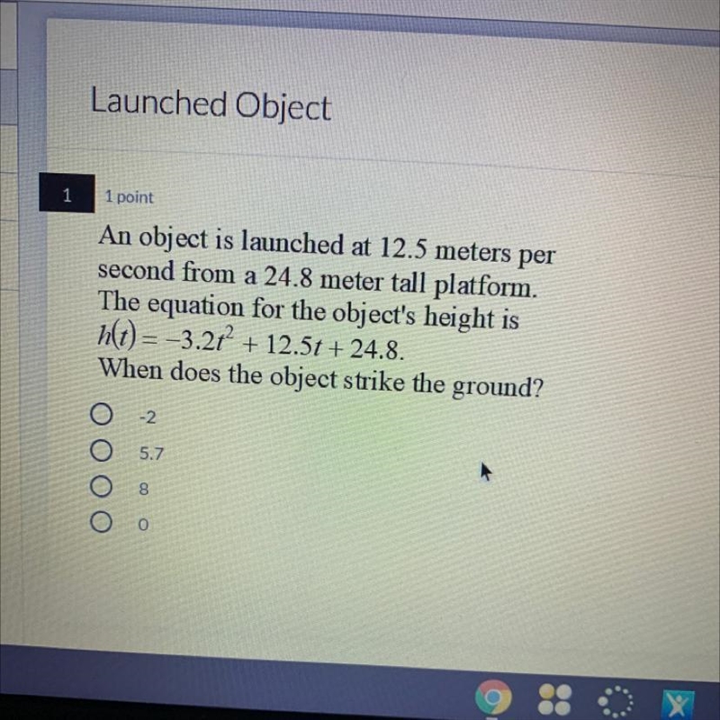 1 1 point An object is launched at 12.5 meters per second from a 24.8 meter tall platform-example-1