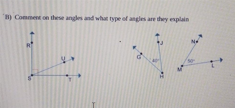 Help! Its due in a couple mins! Comment on these angles and what type of angles are-example-1